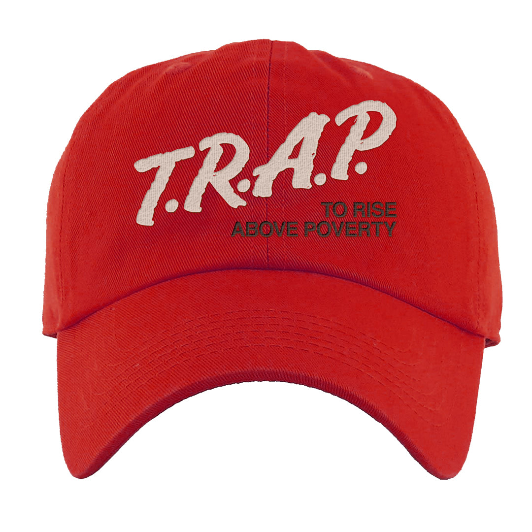 Pale Ivory Picante Red 90s Dad Hat | Trap To Rise Above Poverty, Red