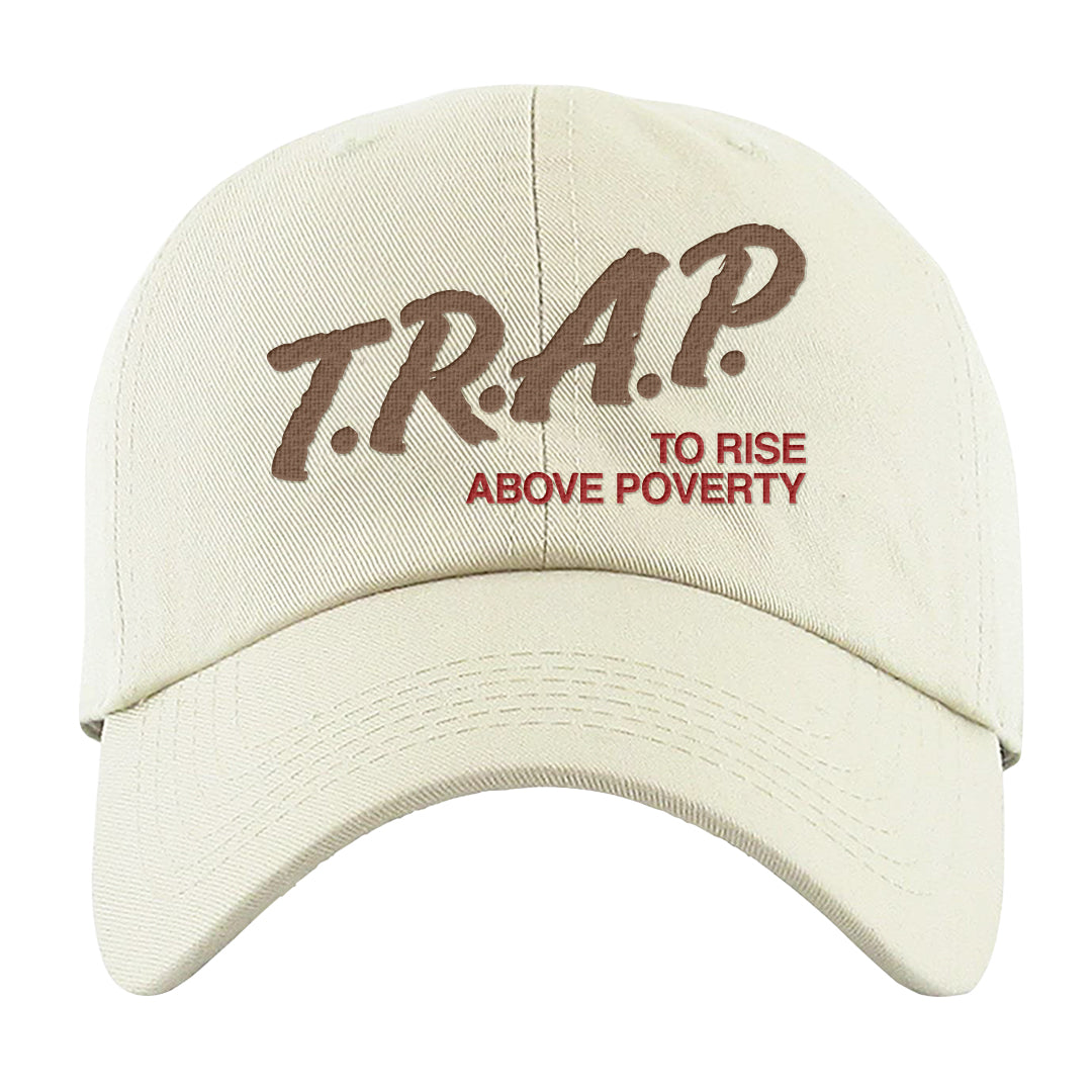 Pale Ivory Picante Red 90s Dad Hat | Trap To Rise Above Poverty, White