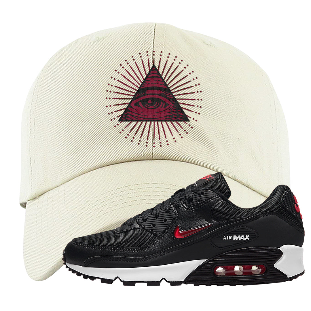 Jewel Bred 90s Dad Hat | All Seeing Eye, White