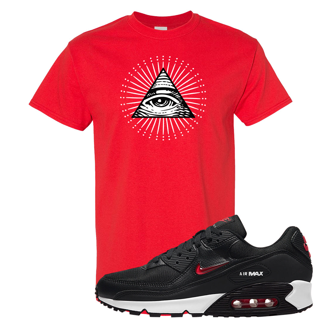 Jewel Bred 90s T Shirt | All Seeing Eye, Red