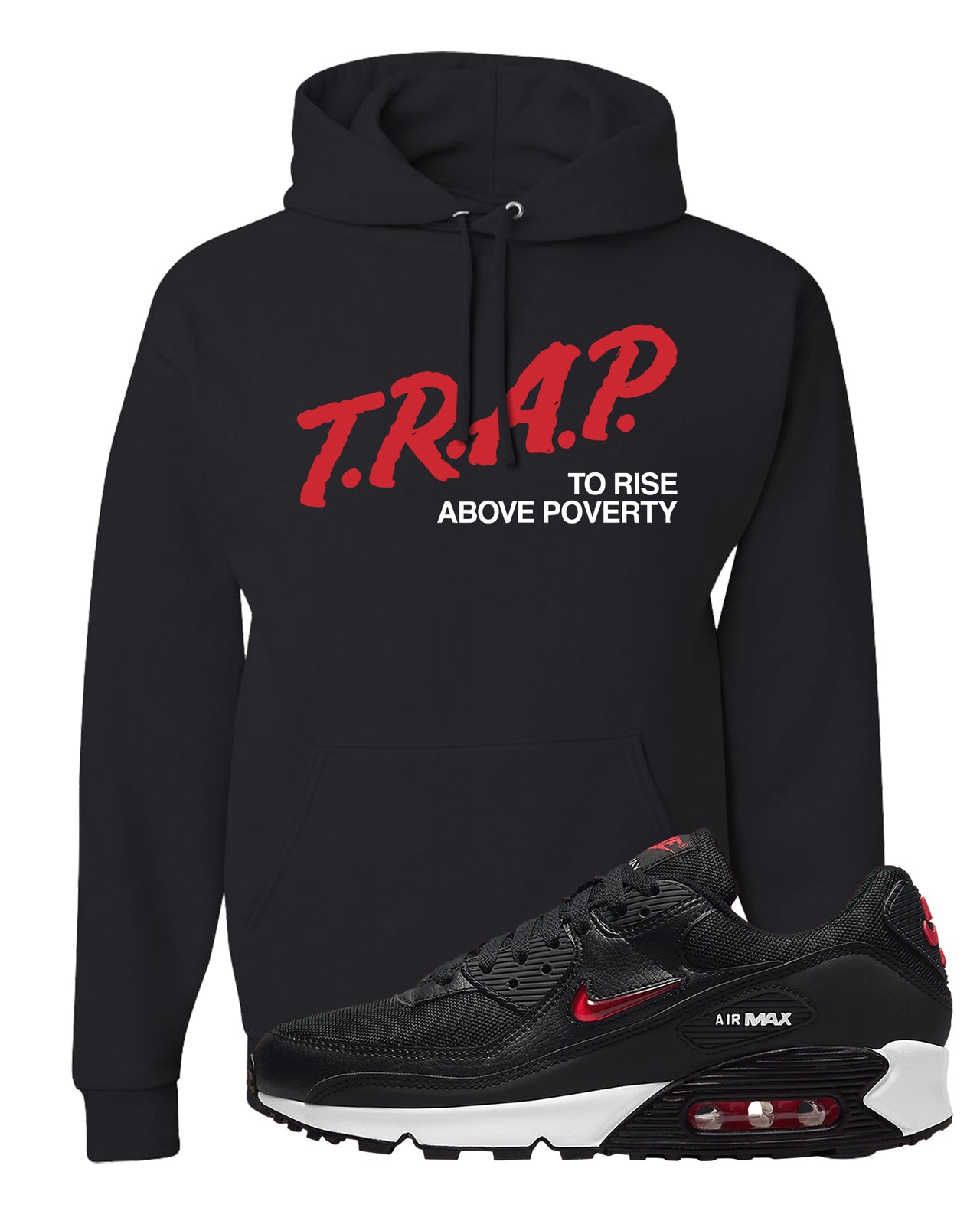 Jewel Bred 90s Hoodie | Trap To Rise Above Poverty, Black