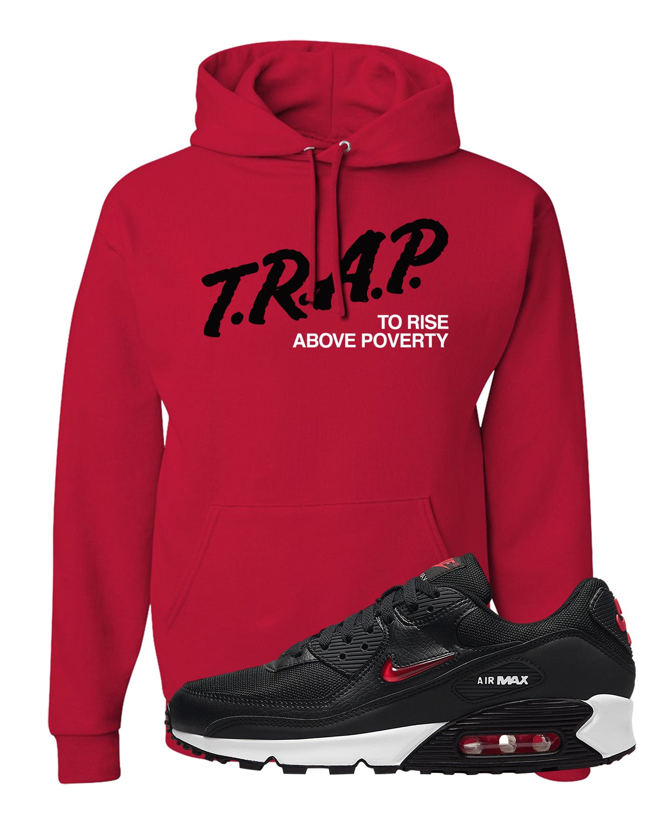 Jewel Bred 90s Hoodie | Trap To Rise Above Poverty, Red