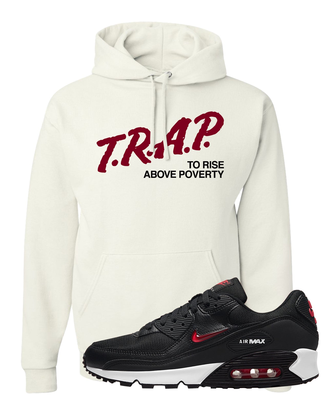 Jewel Bred 90s Hoodie | Trap To Rise Above Poverty, White