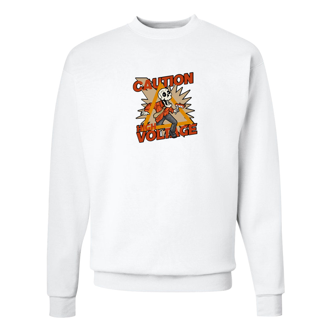 Pressure Gauge 90s Crewneck Sweatshirt | Caution High Voltage, White