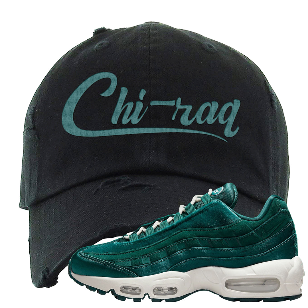 Green Velvet 95s Distressed Dad Hat | Chiraq, Black