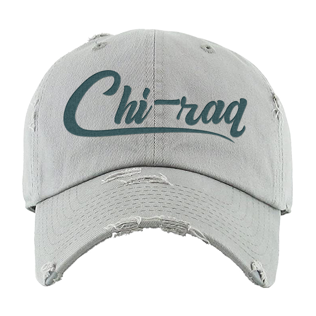 Green Velvet 95s Distressed Dad Hat | Chiraq, Light Gray
