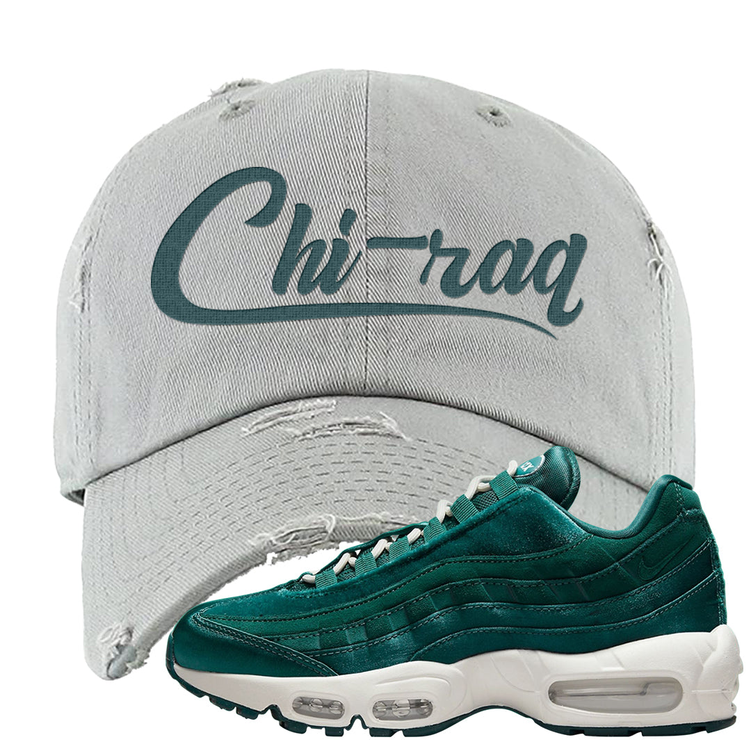 Green Velvet 95s Distressed Dad Hat | Chiraq, Light Gray