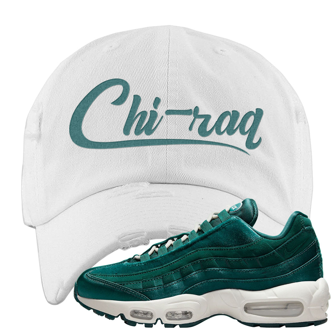 Green Velvet 95s Distressed Dad Hat | Chiraq, White