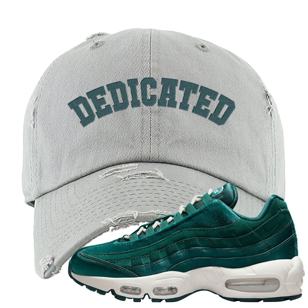 Green Velvet 95s Distressed Dad Hat | Dedicated, Light Gray