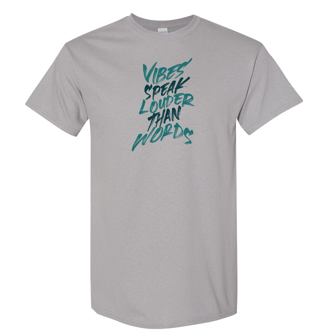 Green Velvet 95s T Shirt | Vibes Speak Louder Than Words, Gravel