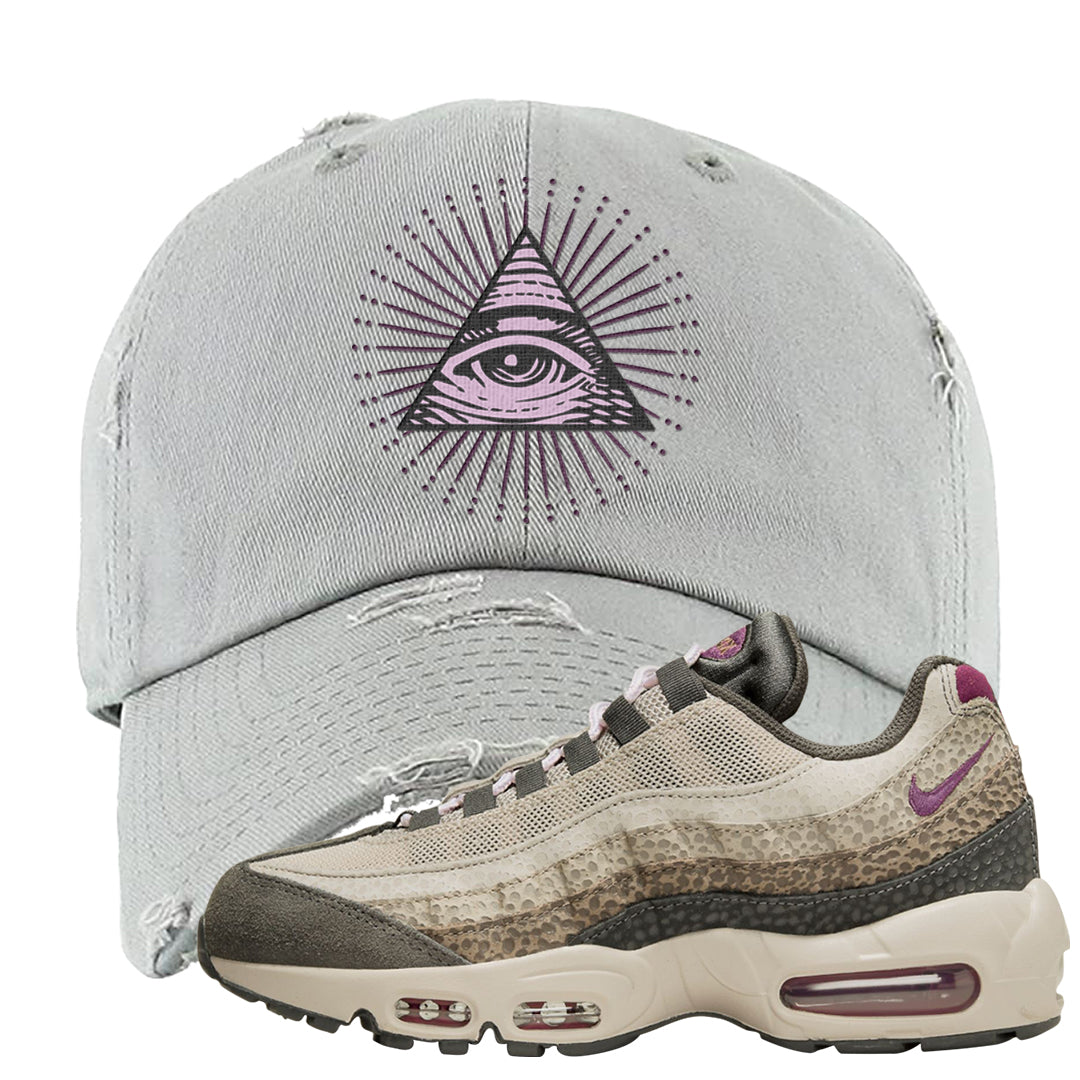 Safari Viotech 95s Distressed Dad Hat | All Seeing Eye, Light Gray