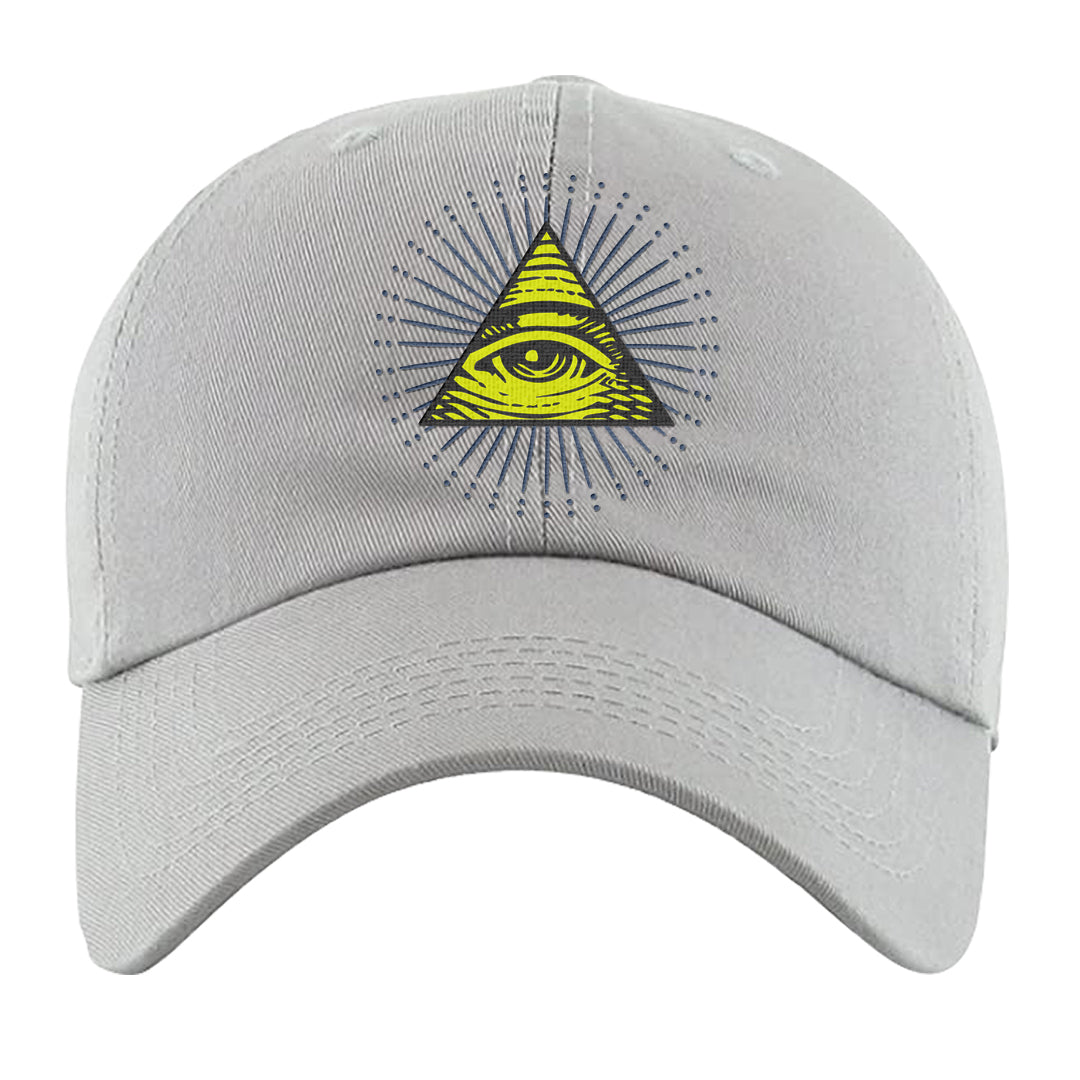 Atlantic Blue Voltage Yellow 97s Dad Hat | All Seeing Eye, Light Grey