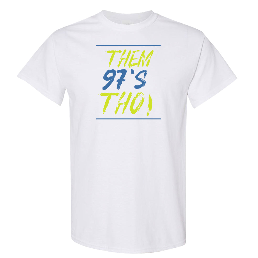 Atlantic Blue Voltage Yellow 97s T Shirt | Them 97's Tho, White