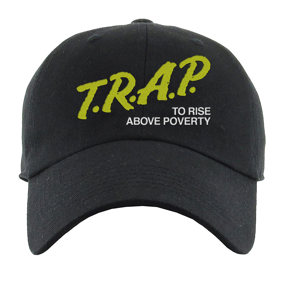 Atlantic Blue Voltage Yellow 97s Dad Hat | Trap To Rise Above Poverty, Black