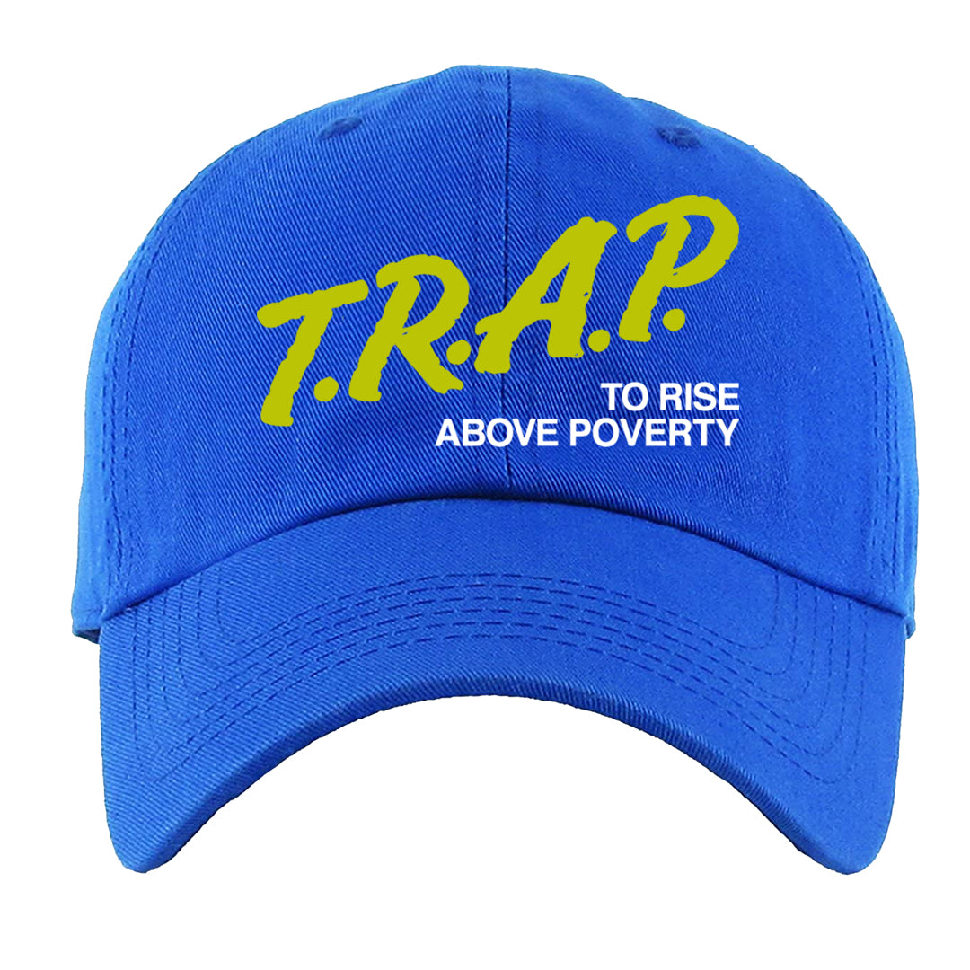 Atlantic Blue Voltage Yellow 97s Dad Hat | Trap To Rise Above Poverty, Royal