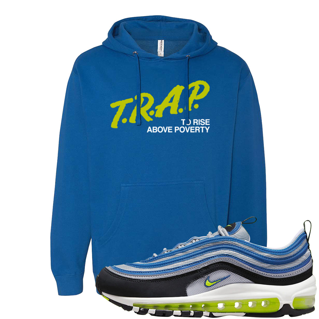 Atlantic Blue Voltage Yellow 97s Hoodie | Trap To Rise Above Poverty, Royal