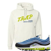 Atlantic Blue Voltage Yellow 97s Hoodie | Trap To Rise Above Poverty, White