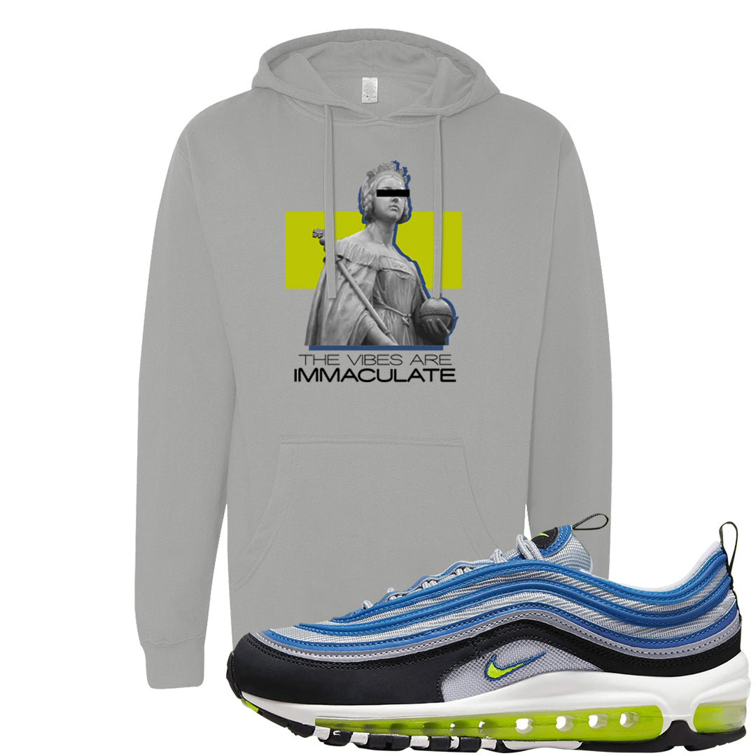 Atlantic Blue Voltage Yellow 97s Hoodie | The Vibes Are Immaculate, Gravel