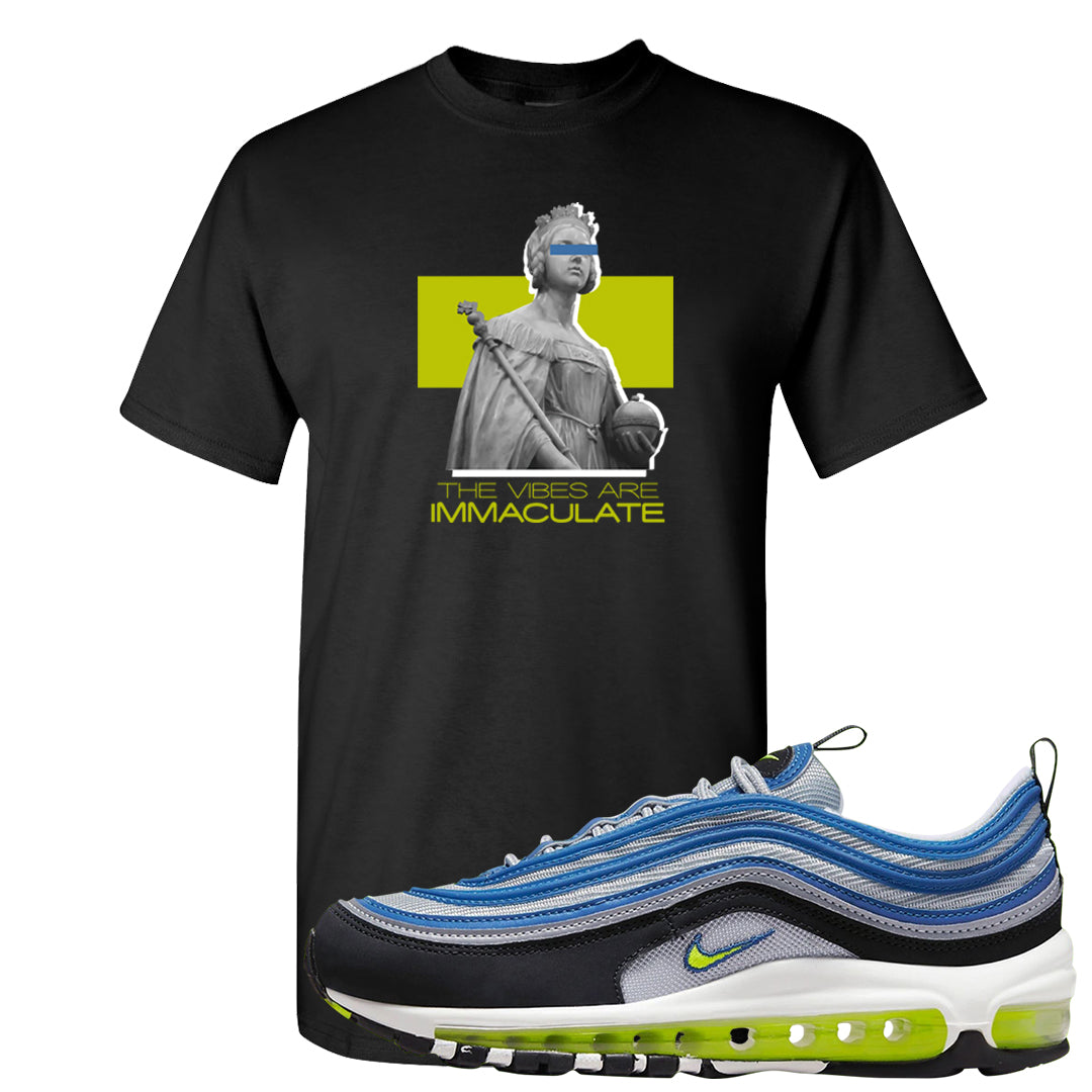 Atlantic Blue Voltage Yellow 97s T Shirt | The Vibes Are Immaculate, Black