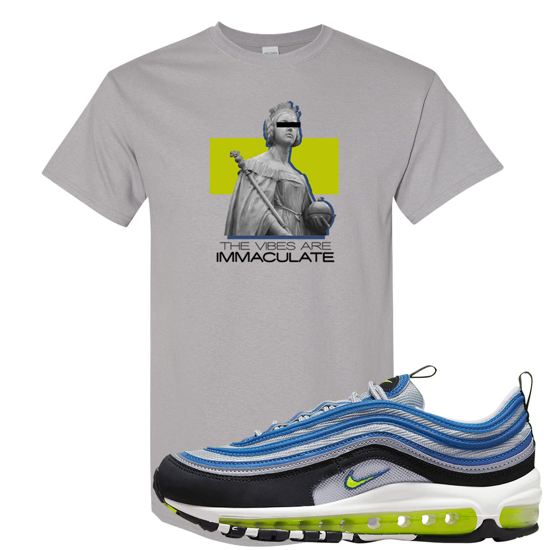 Atlantic Blue Voltage Yellow 97s T Shirt | The Vibes Are Immaculate, Gravel