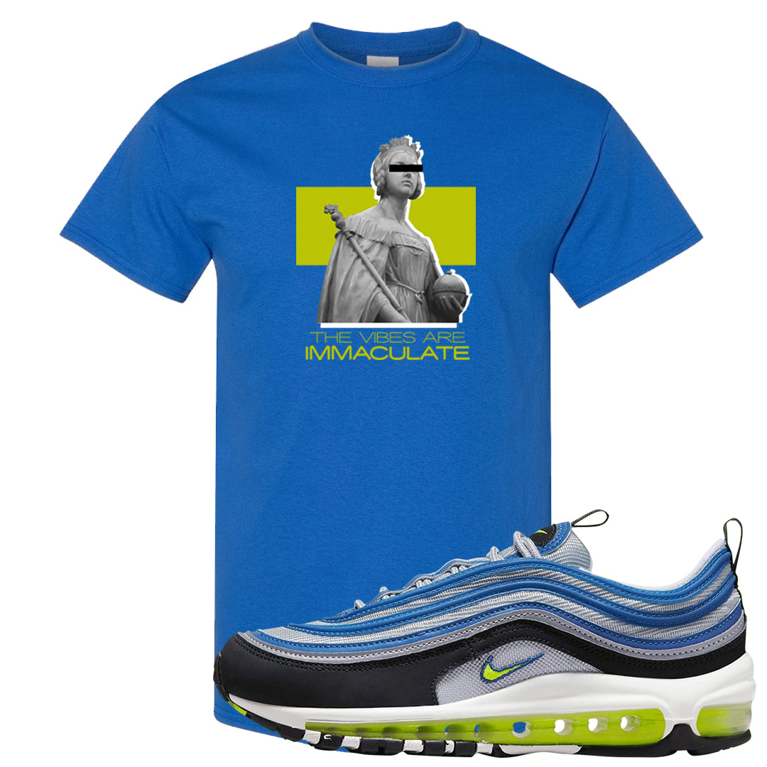 Atlantic Blue Voltage Yellow 97s T Shirt | The Vibes Are Immaculate, Royal