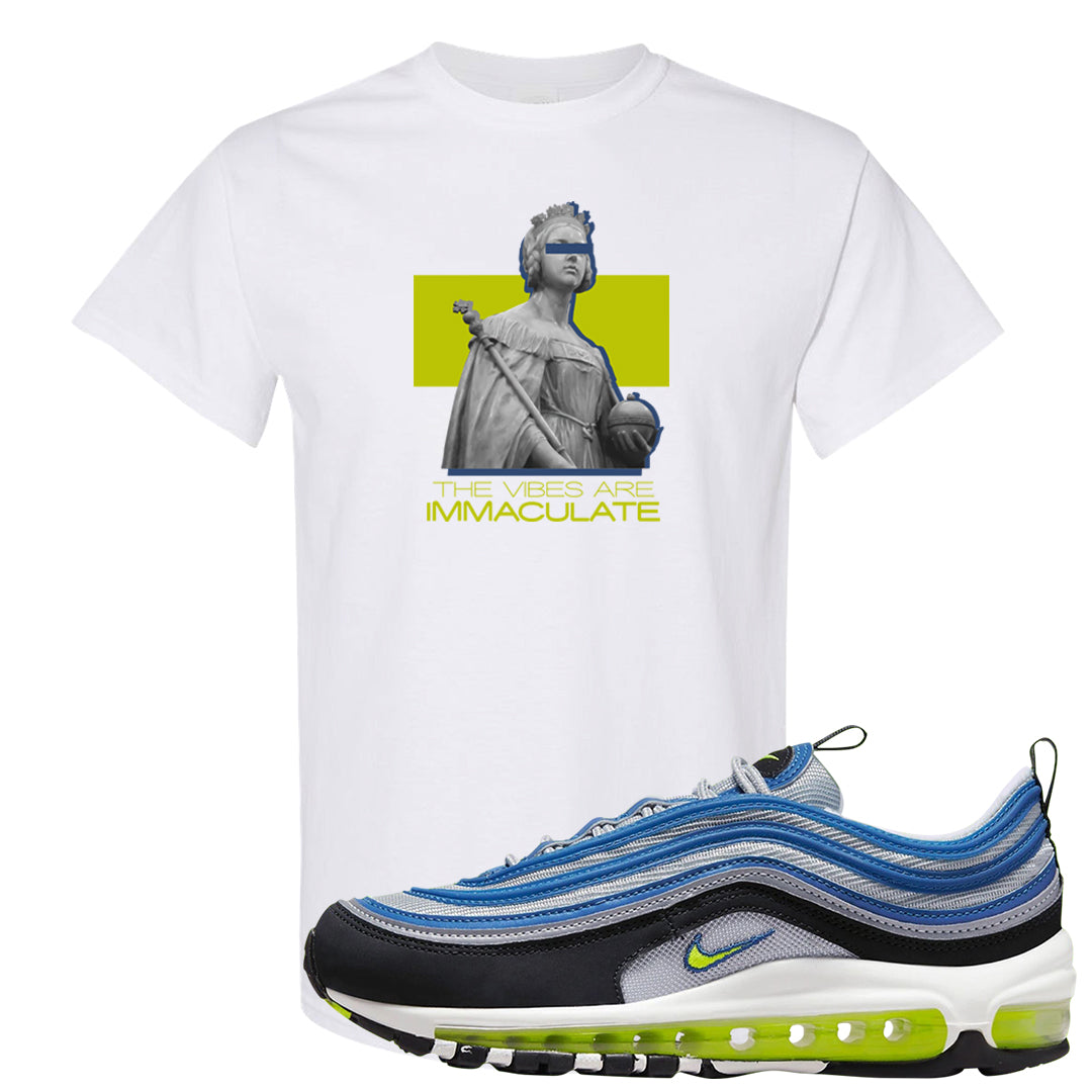 Atlantic Blue Voltage Yellow 97s T Shirt | The Vibes Are Immaculate, White