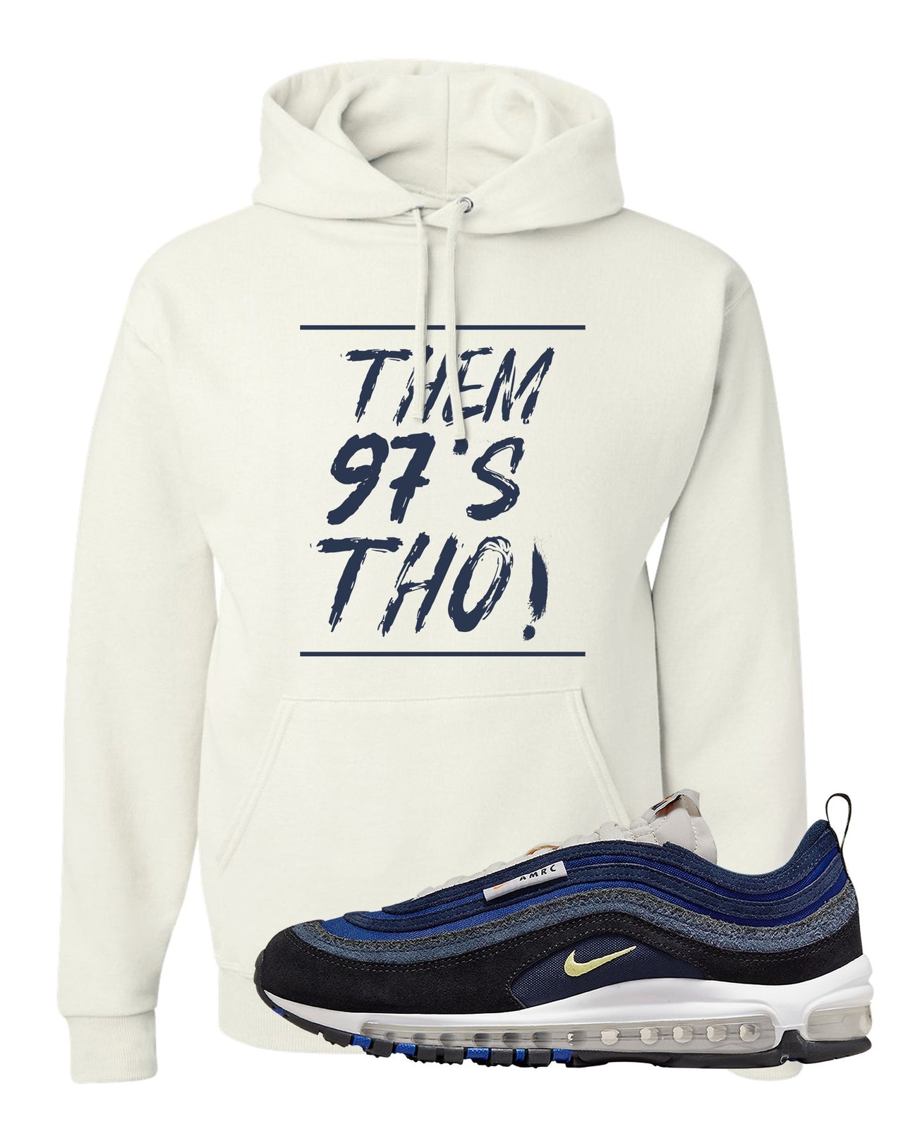 Navy Suede AMRC 97s Hoodie | Them 97's Tho, White