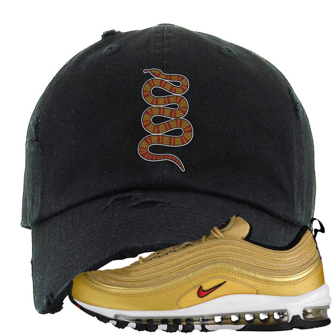 Gold Bullet 97s Distressed Dad Hat | Coiled Snake, Black