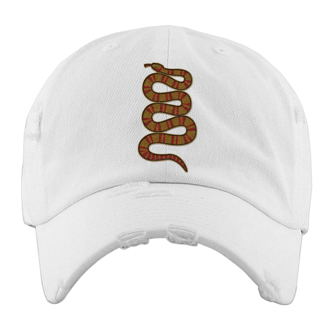 Gold Bullet 97s Distressed Dad Hat | Coiled Snake, White