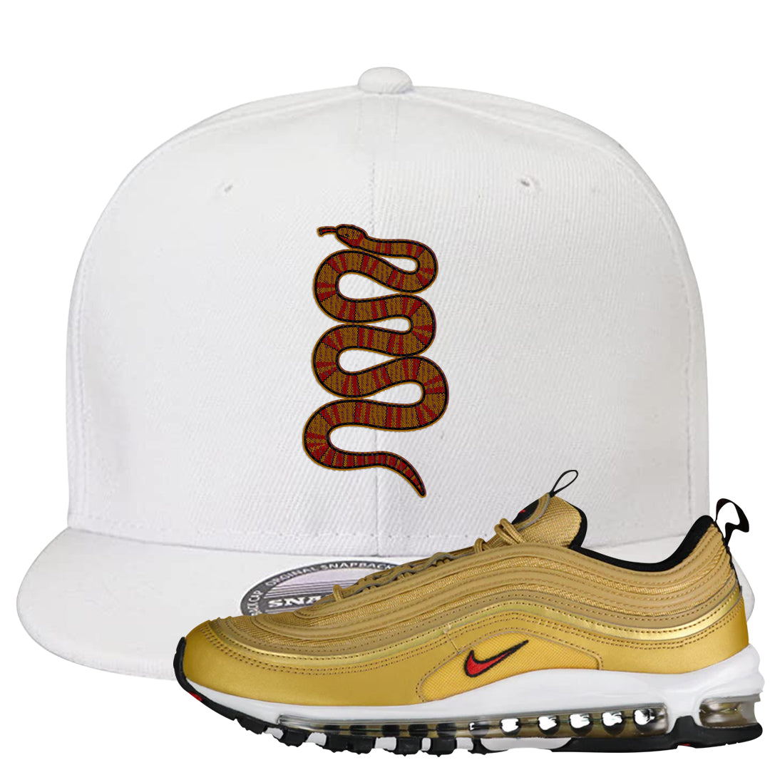 Gold Bullet 97s Snapback Hat | Coiled Snake, White