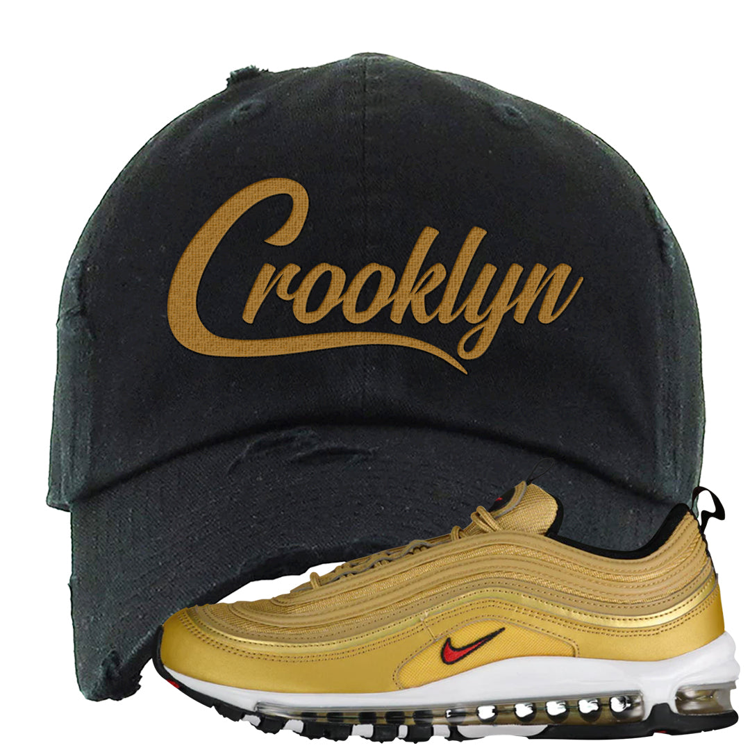 Gold Bullet 97s Distressed Dad Hat | Crooklyn, Black