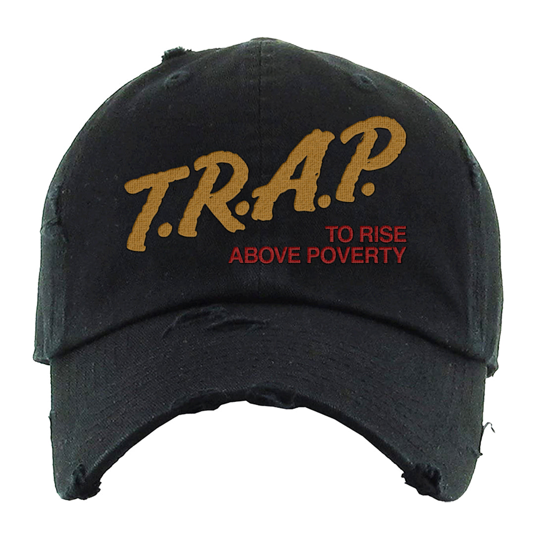 Gold Bullet 97s Distressed Dad Hat | Trap To Rise Above Poverty, Black