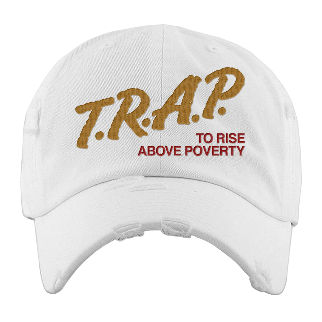 Gold Bullet 97s Distressed Dad Hat | Trap To Rise Above Poverty, White