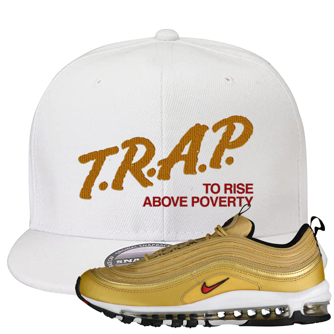 Gold Bullet 97s Snapback Hat | Trap To Rise Above Poverty, White