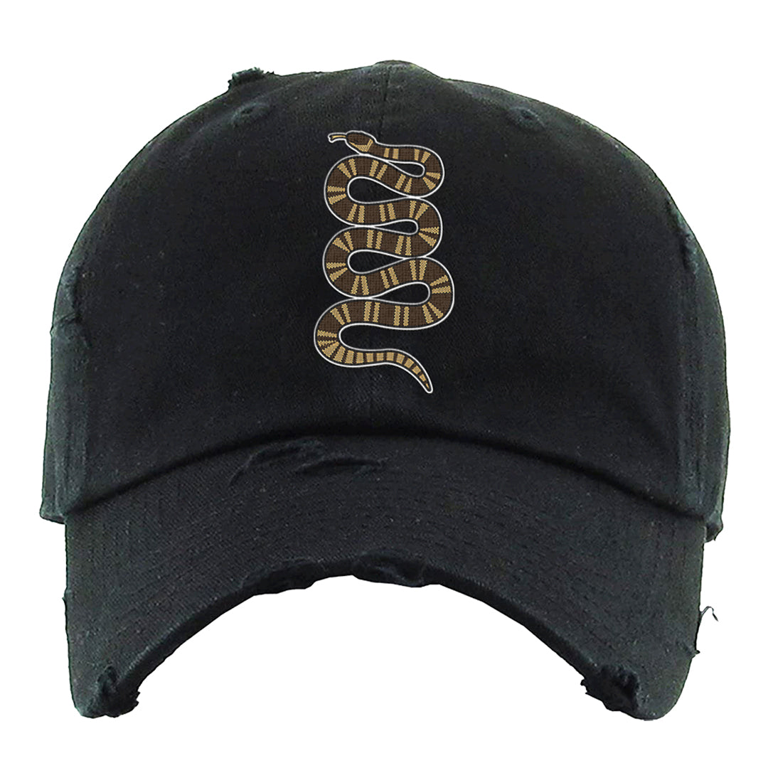 Mushroom Muslin 97s Distressed Dad Hat | Coiled Snake, Black