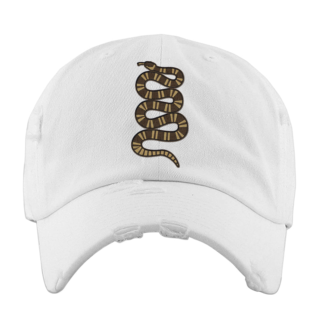 Mushroom Muslin 97s Distressed Dad Hat | Coiled Snake, White