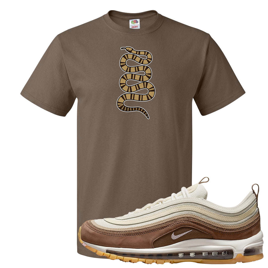 Mushroom Muslin 97s T Shirt | Coiled Snake, Chocolate