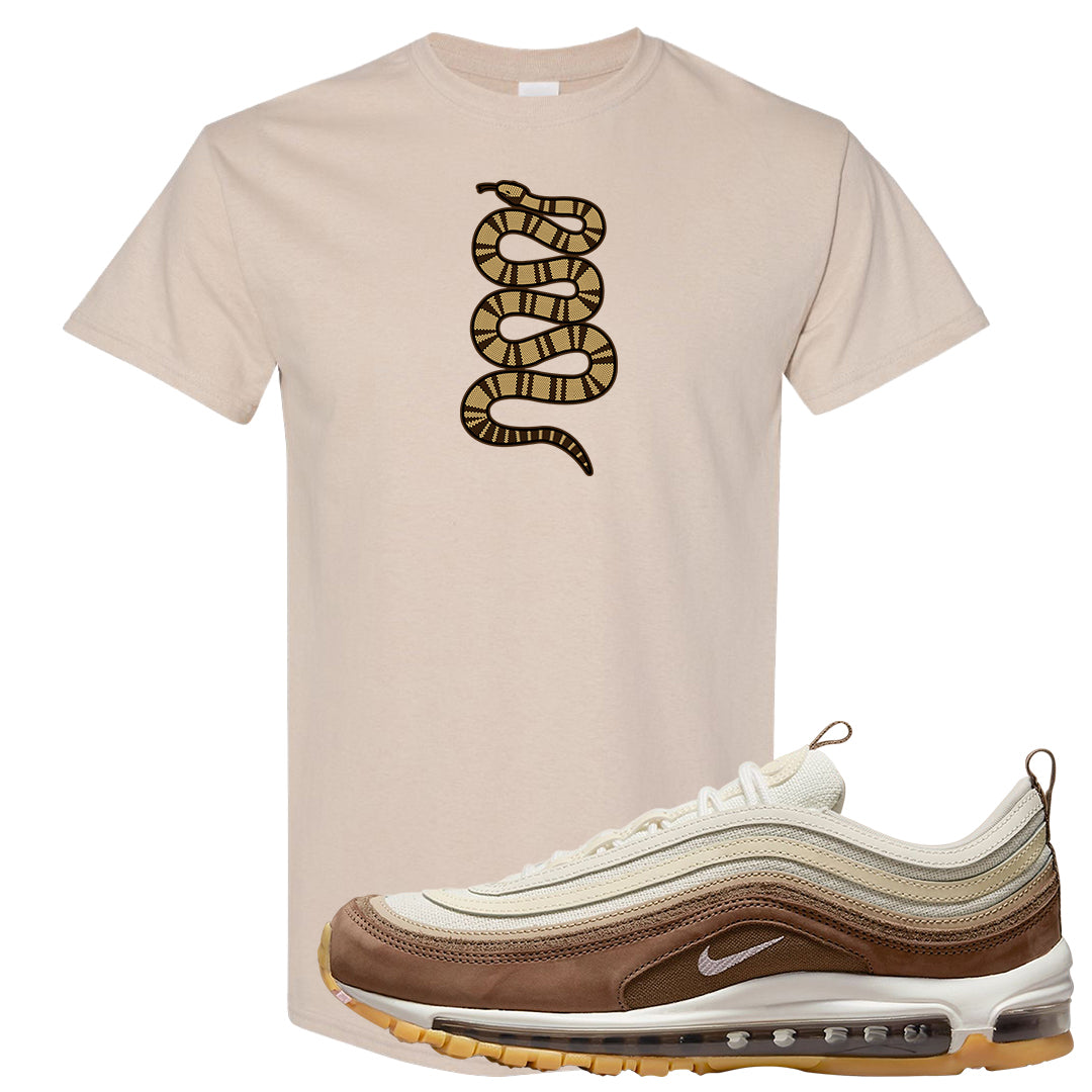 Mushroom Muslin 97s T Shirt | Coiled Snake, Sand