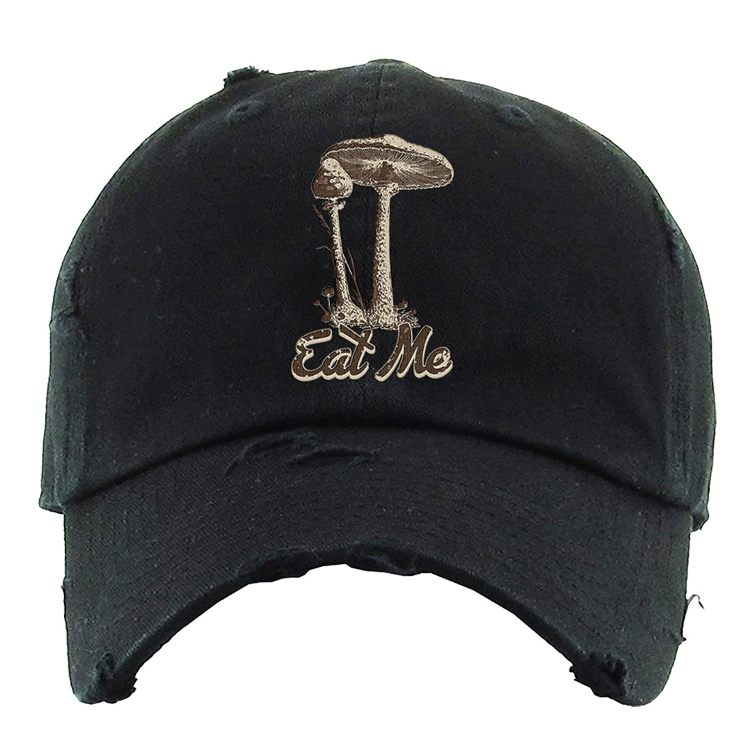 Mushroom Muslin 97s Distressed Dad Hat | Eat Me, Black