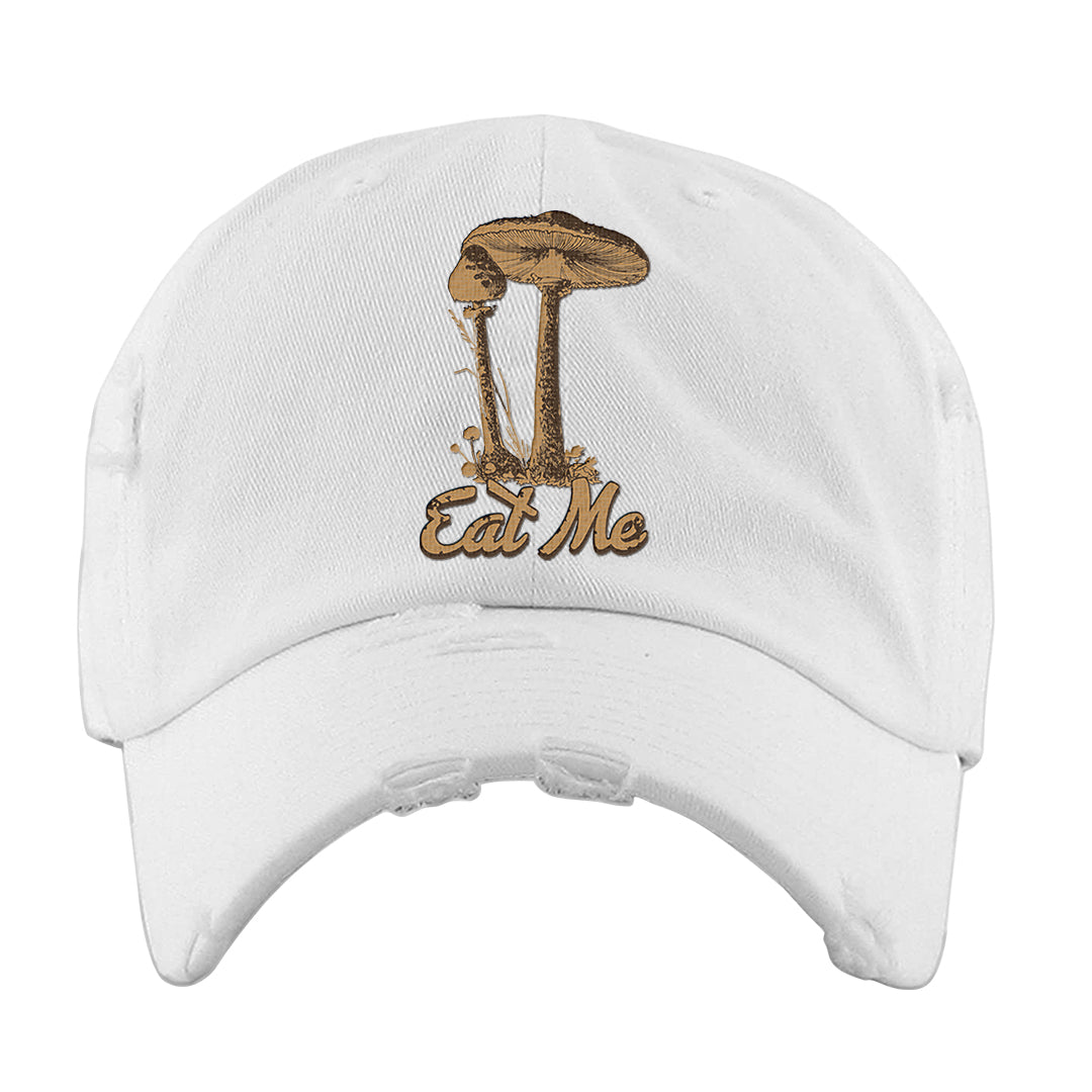 Mushroom Muslin 97s Distressed Dad Hat | Eat Me, White