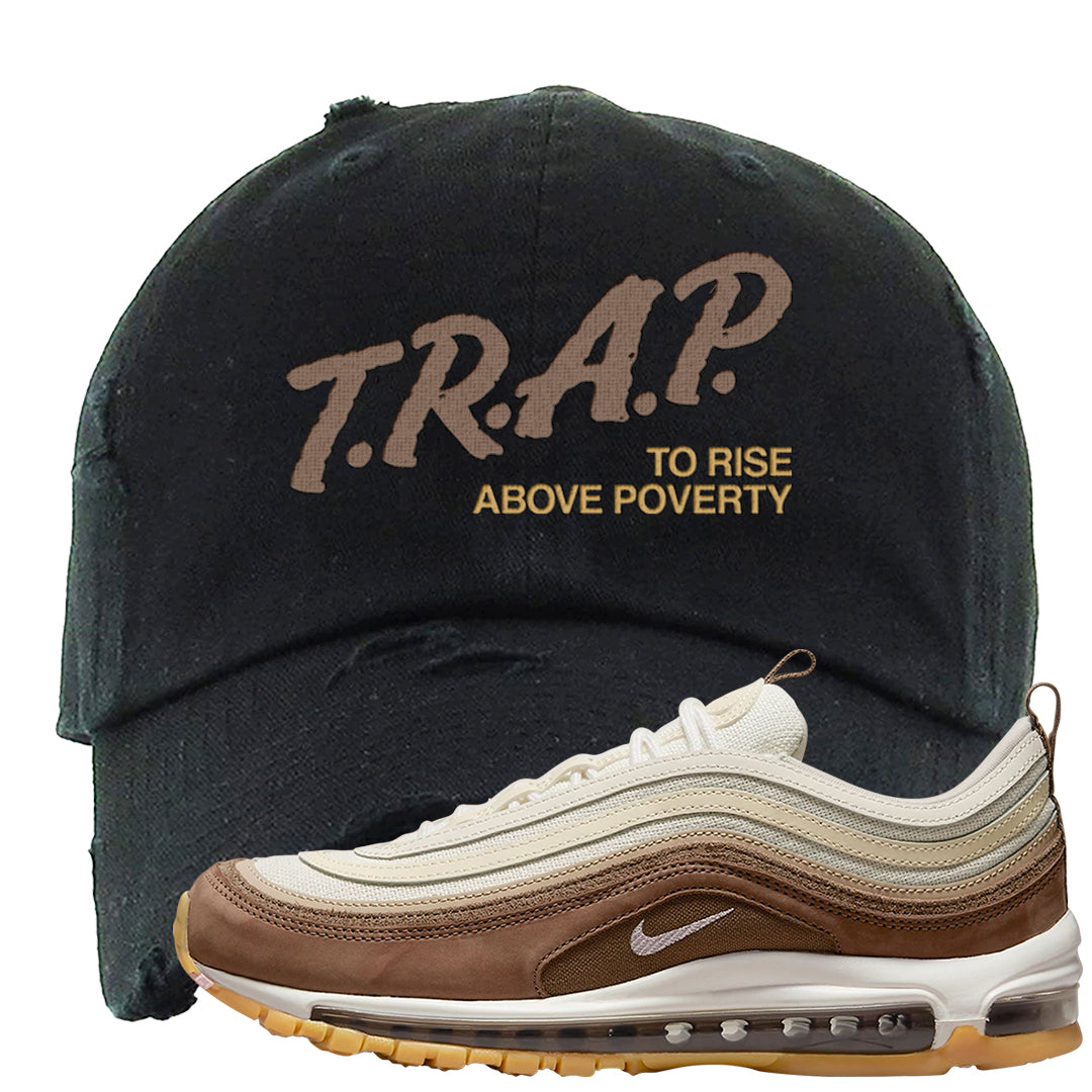 Mushroom Muslin 97s Distressed Dad Hat | Trap To Rise Above Poverty, Black