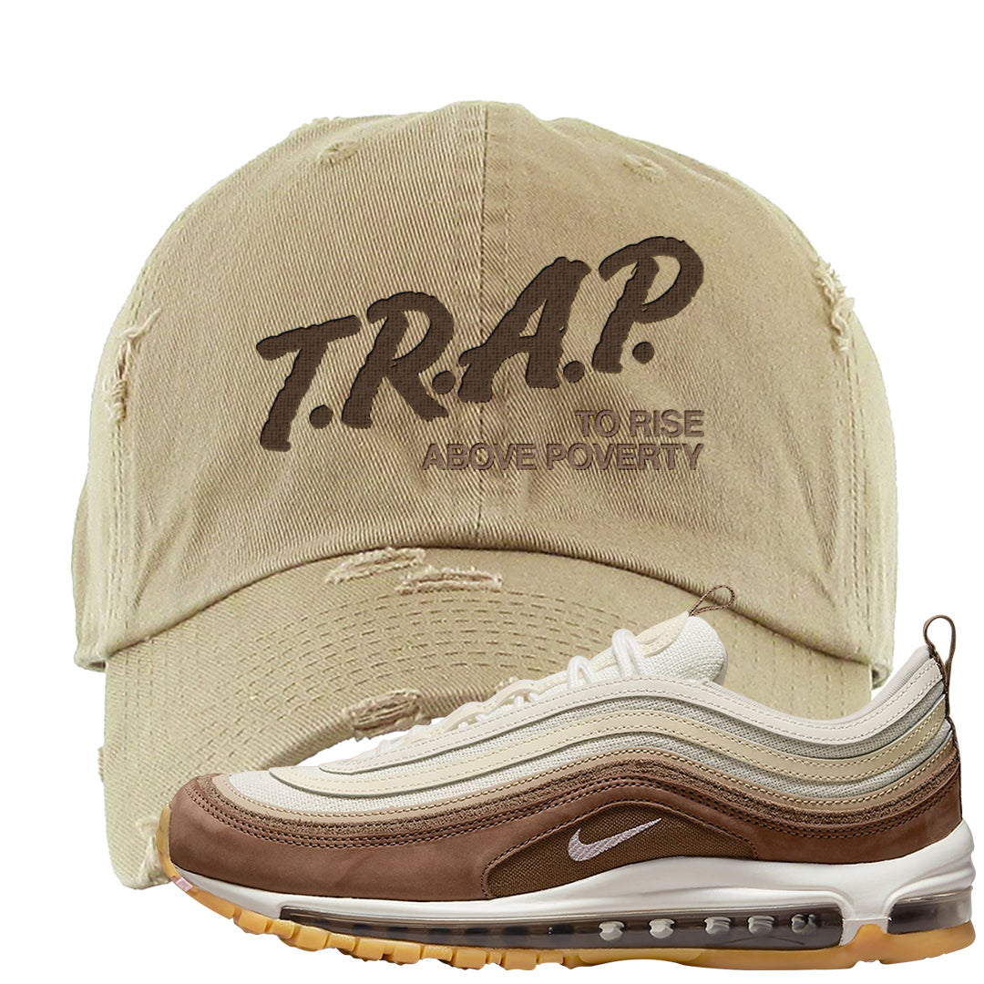 Mushroom Muslin 97s Distressed Dad Hat | Trap To Rise Above Poverty, Khaki