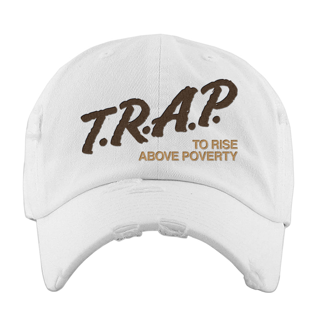 Mushroom Muslin 97s Distressed Dad Hat | Trap To Rise Above Poverty, White