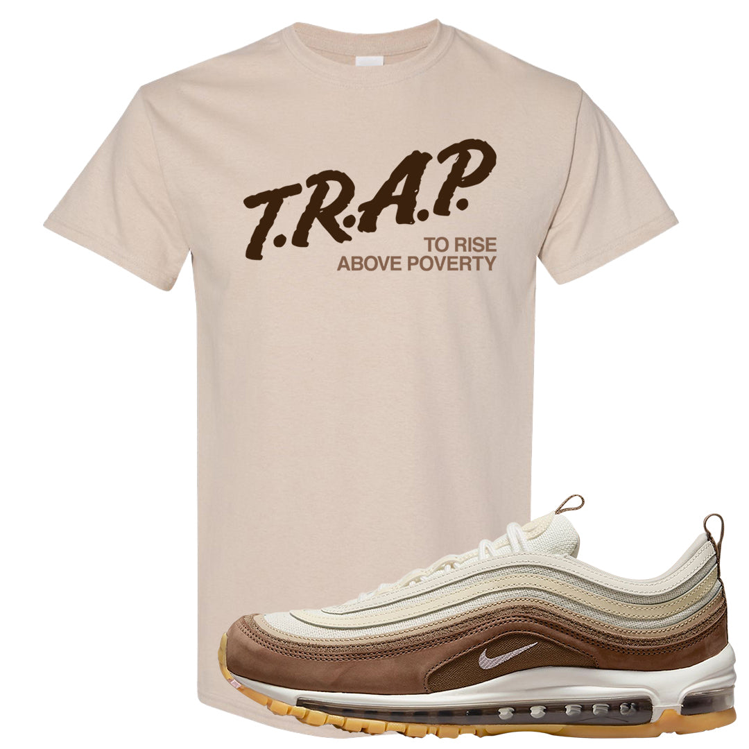 Mushroom Muslin 97s T Shirt | Trap To Rise Above Poverty, Sand