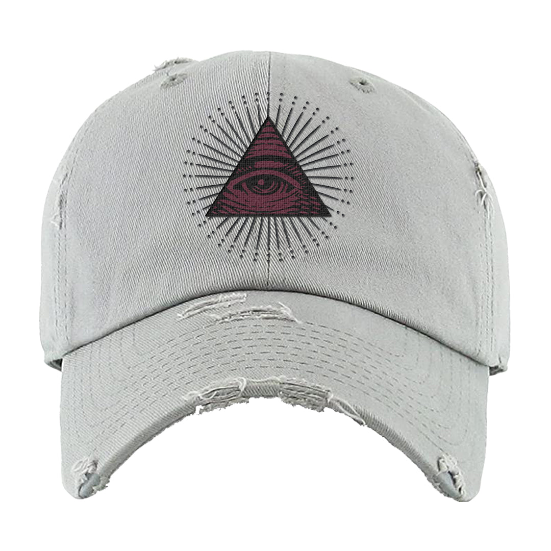 Summit White Rosewood More Uptempos Distressed Dad Hat | All Seeing Eye, Light Gray