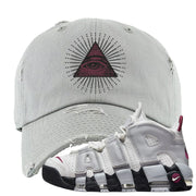 Summit White Rosewood More Uptempos Distressed Dad Hat | All Seeing Eye, Light Gray