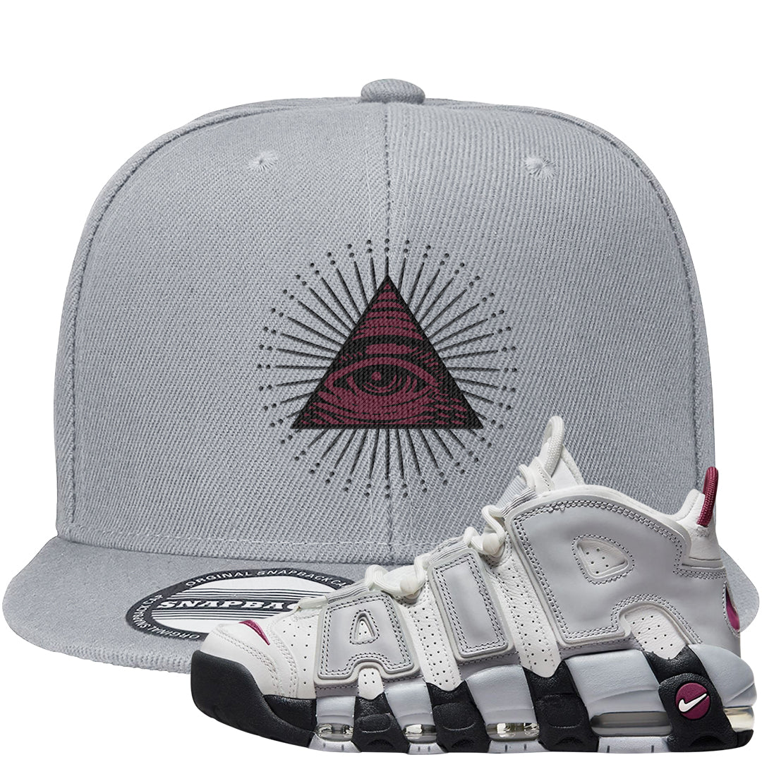 Summit White Rosewood More Uptempos Snapback Hat | All Seeing Eye, Light Gray