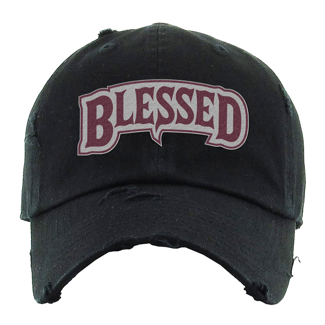 Summit White Rosewood More Uptempos Distressed Dad Hat | Blessed Arch, Black