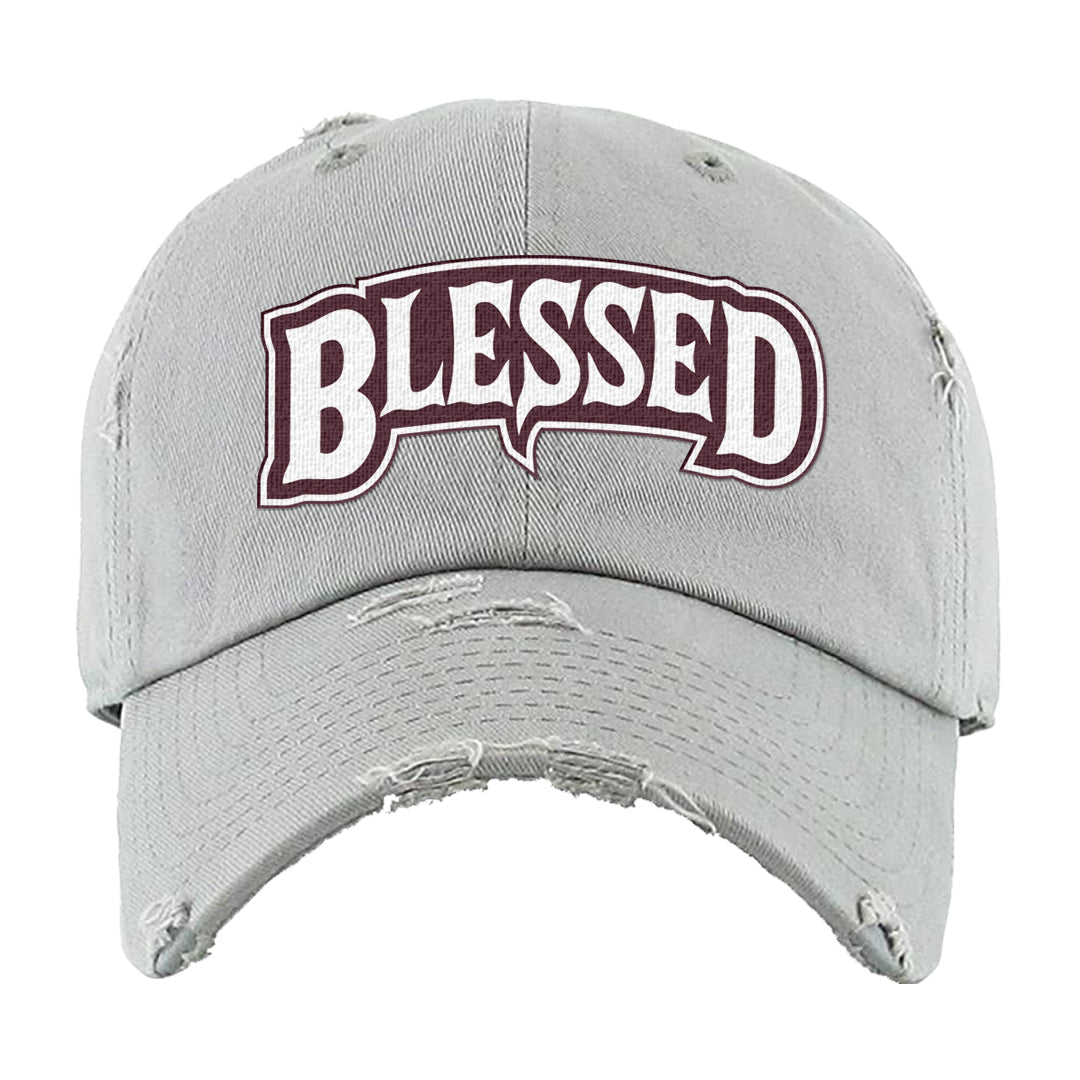 Summit White Rosewood More Uptempos Distressed Dad Hat | Blessed Arch, Light Gray