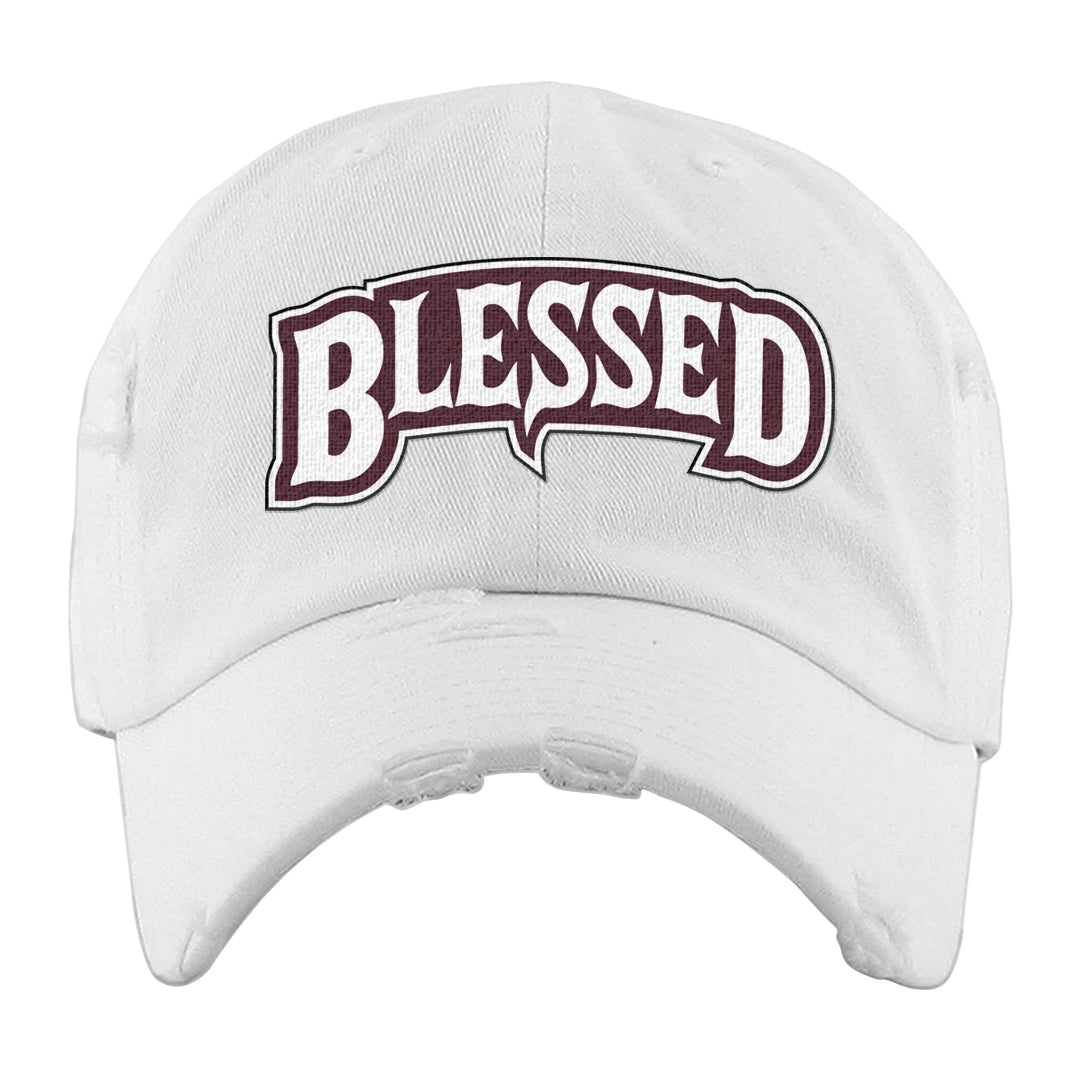 Summit White Rosewood More Uptempos Distressed Dad Hat | Blessed Arch, White